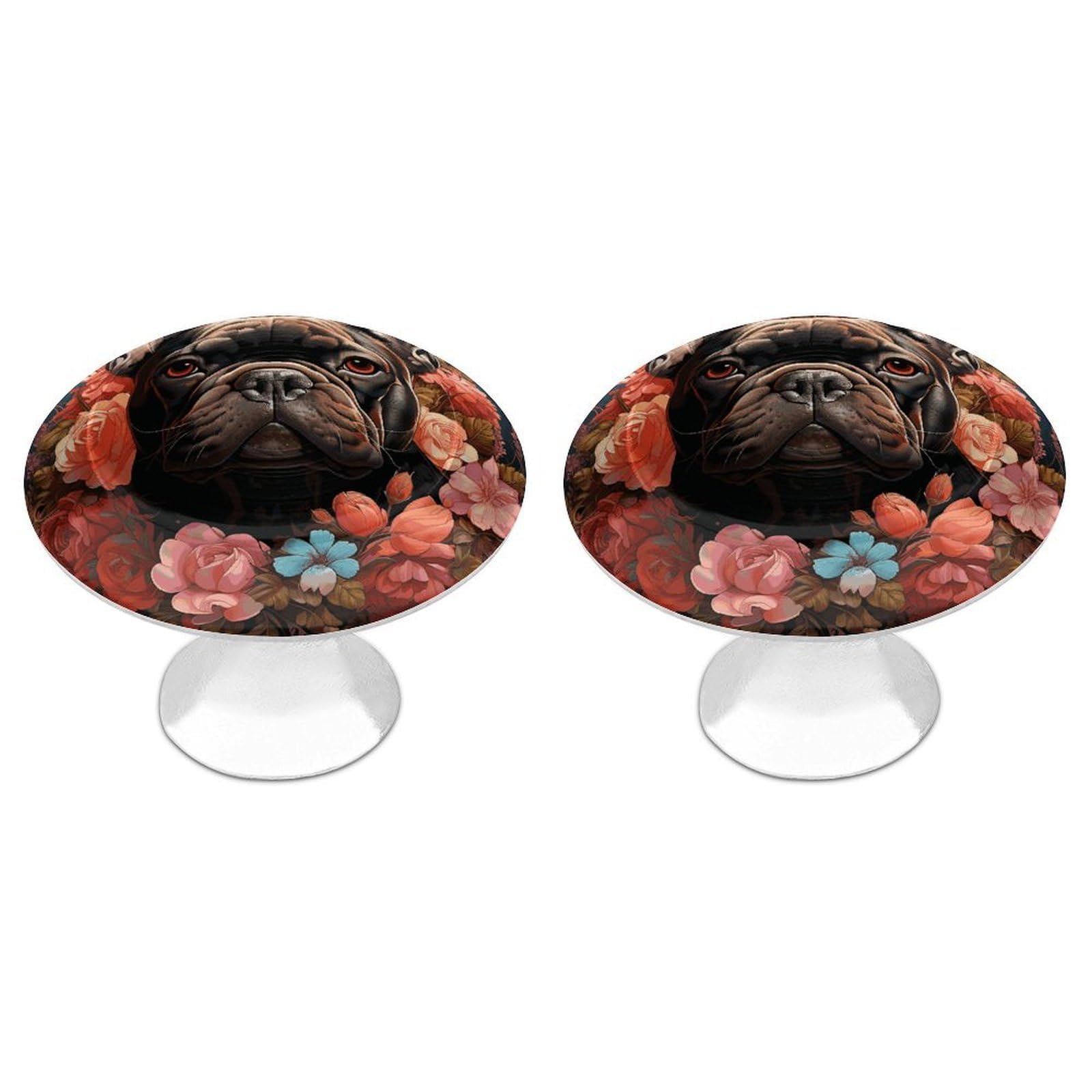 Btcowzrv Style Bulldog And Flowers 2 Pack Cabinet Knobs Drawer Pulls