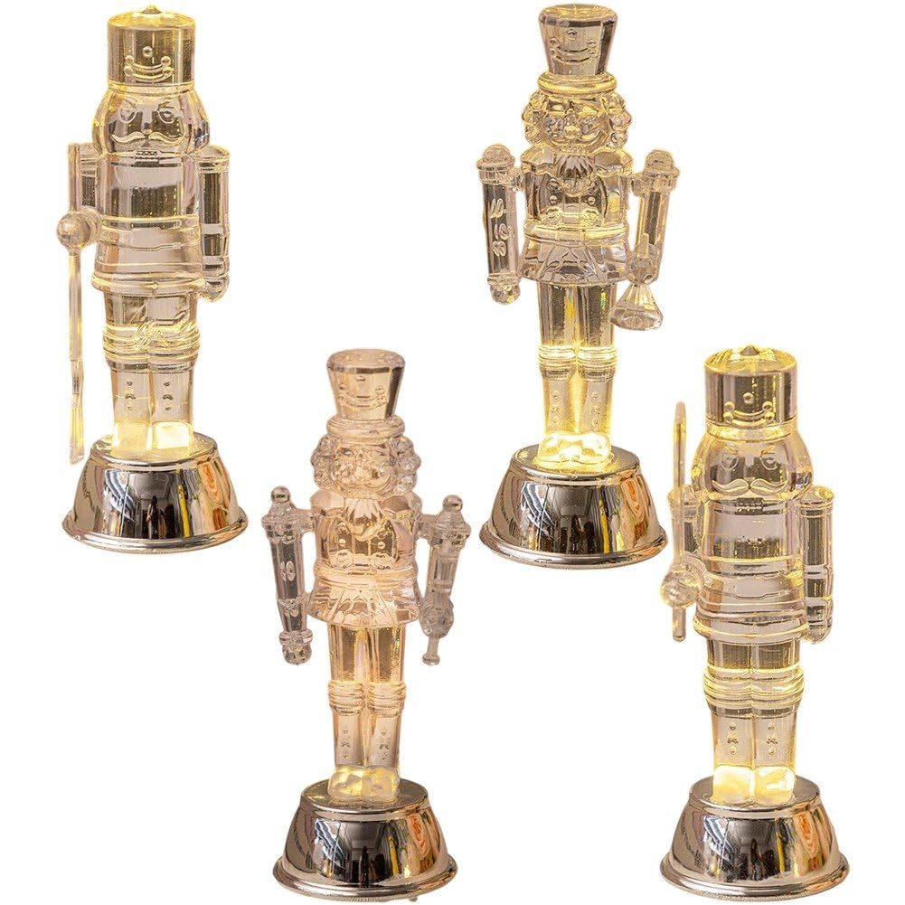 Danlai Clear 4Pcs Nutcracker Figurines Led Nutcracker Statues Christmas Table Ornaments For Mantel Shelf Xmas Festive Decoration
