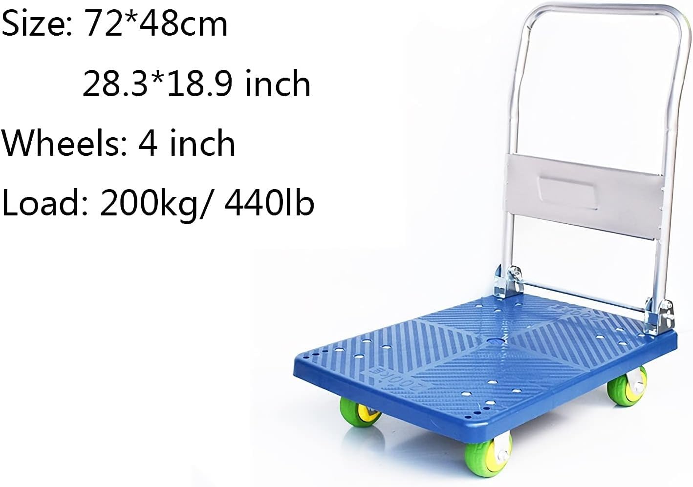 Flatbed Hand Cart Platform Cart 4 Wheels Hand Truck with Swivel and Fixed for 360 Degree Transport Small Push Trolley Foldable Handle Easy Storage Heavy Duty Flatbed Cart