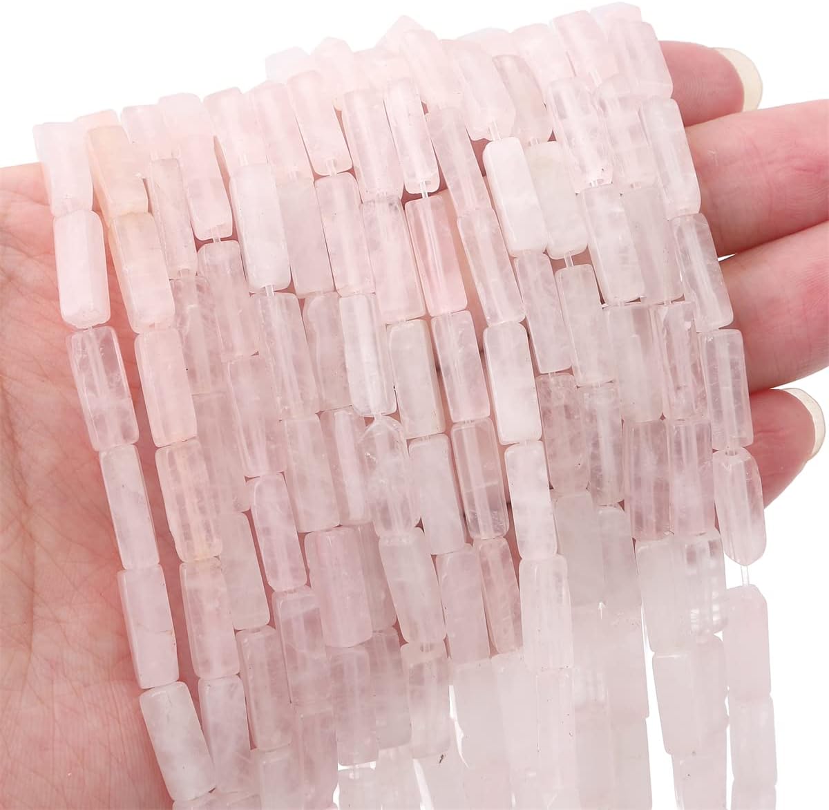 Natural Rose Quartz Tube Beads Rectangle 4x13mm 40cm/Strand Stone Beads for Jewelry Making - Image 3