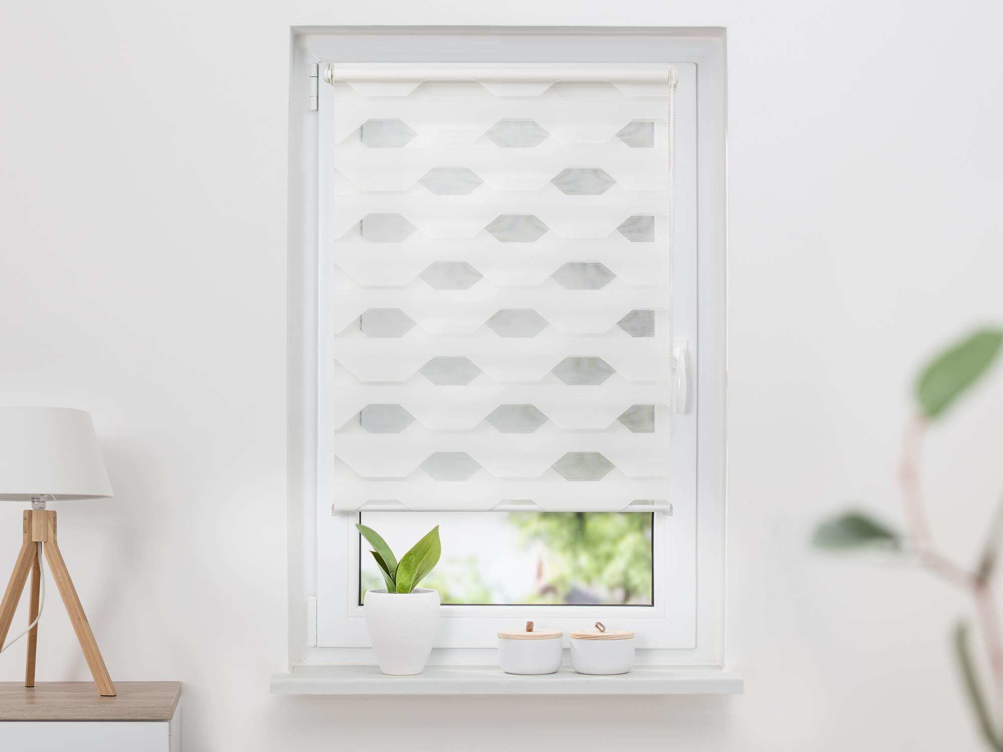 K-home® Klemmfix Doppelrollo Trapez Weiß B125 x H150 cm