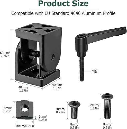 Miniatura 2 de JiGiU Conector de ángulo de 2 piezas Conector de junta 4040 Tuerca 8 Bisagra flexible Rango de rotación de 180 con palanca de sujeción Conector de