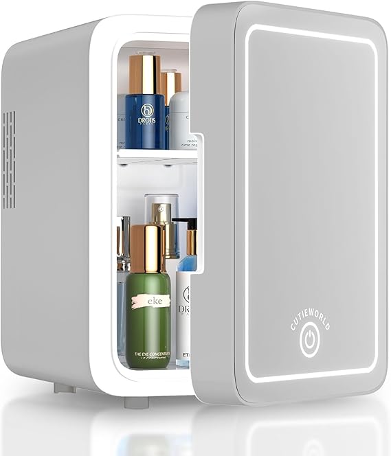 CUTIEWORLD Skincare Fridge With Dimmable LED Light Mirror