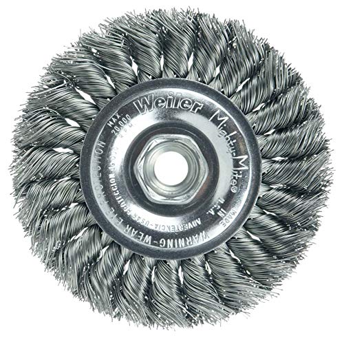Image of Weiler 13105 Standard Twist Knot Wire Wheel 4 inch, .014 inch Steel Fill, 1 /2 inch-13 UNC Nut, Made in the USA (Pack of 5)