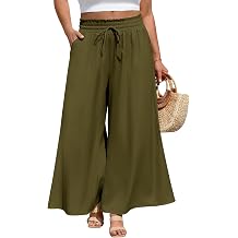 Yusongirl Plus Size Wide Leg Flowy Palazzo Pants for Women Stretchy Comfort Loose Fit High Waisted Culottes with Pockets