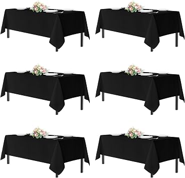 sancua Black Tablecloths 60x120 Inch for 8 Foot Tables, 6 Pack
