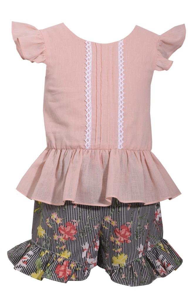 Bonnie Jean Pink Top with Flutter Sleeve and Floral Printed Shorts Set, 6