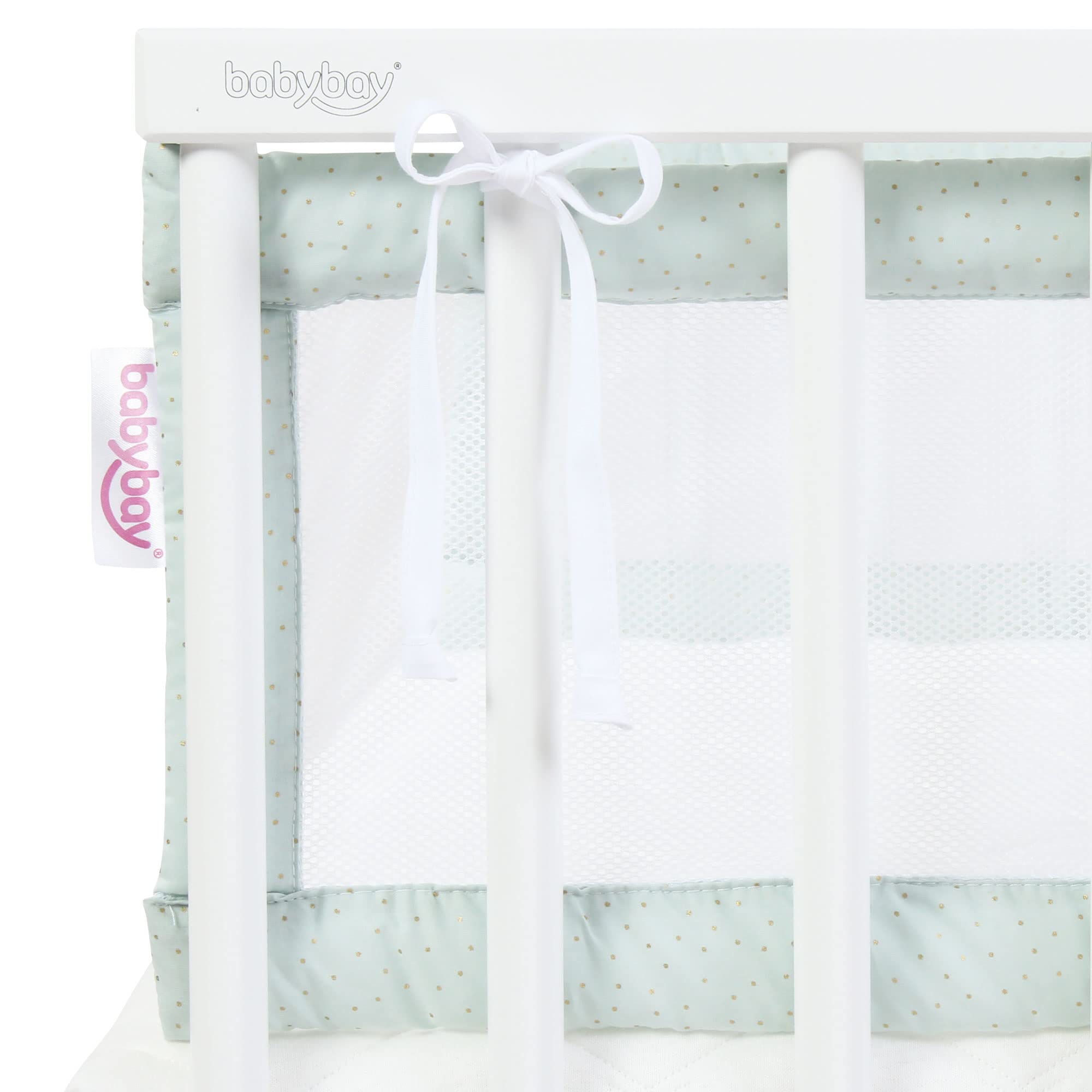 babybay Paracolpi in rete Royal adatto per modello Maxi, molle, comfort e comfort Plus, menta con punti glitter dorati