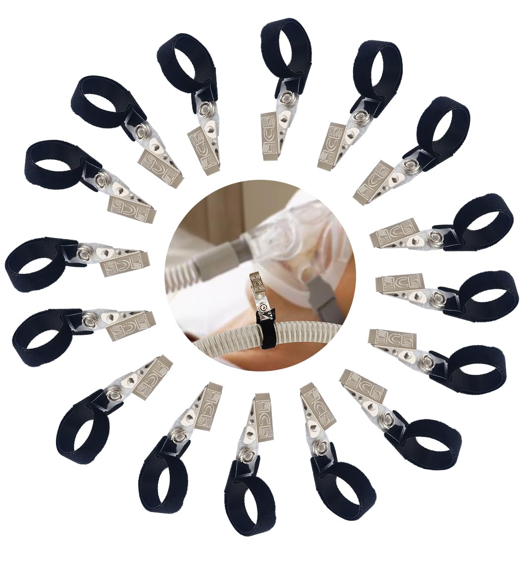 16Pcs Hose Holder Clip，Oxygen Tube/Cannula Holder，Hose Holder Hanger Oxygen Tube Clips，Anti-winding Hose Clips for Uninterrupted Sleep Supplies (BLACK