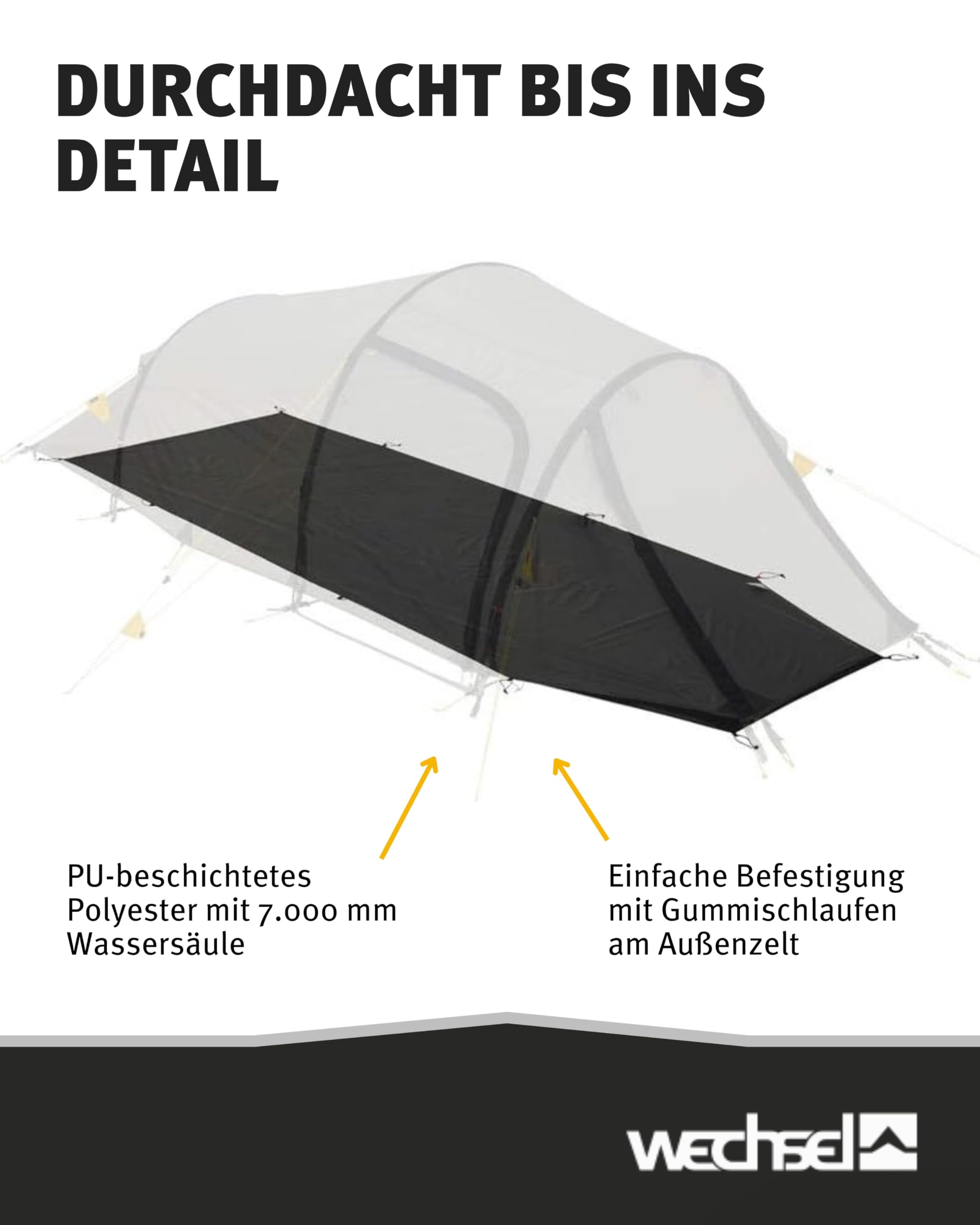 Wechsel Groundsheet Outpost 2 I Schwarz I robuste Zelt-Unterlage Boden I Zeltplane wasserdicht mit 7000mm Wassersäule I Bodenplane aus 75D Polyester I Camping-Plane zum Schutz vor Nässe & Schmutz