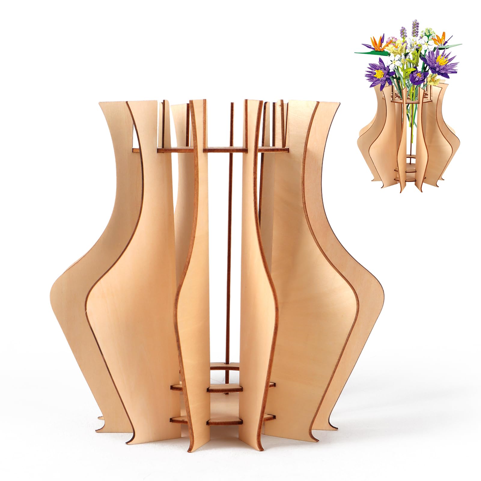 Yunjuhop Rompecabezas de Madera con jarrón, el Ramo de jarrón Puede Contener 33 Piezas, Adecuado para decoración de Mesa, Regalo para los Amantes de Las Flores (Madera)