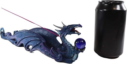Miniatura 3 de Ebros Gift Fantasy Myths and Legends Blue Leviathan Deep Sea Dragon Holding Orb - Figura de quemador de incienso (11.8in de largo, alquimia y