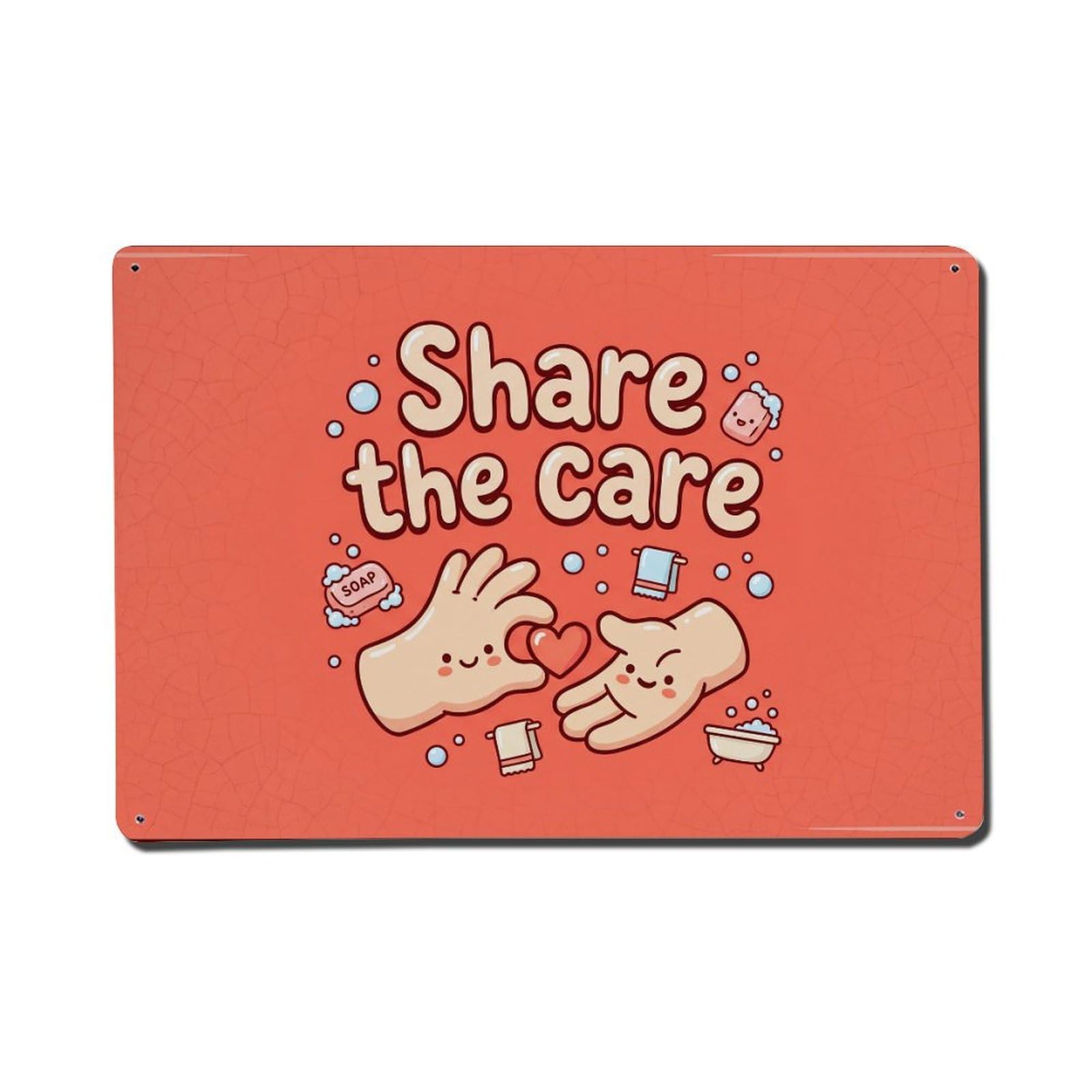 Olhnbad Style Share The Care Positive Saying Cartoon Metal Tin Sign