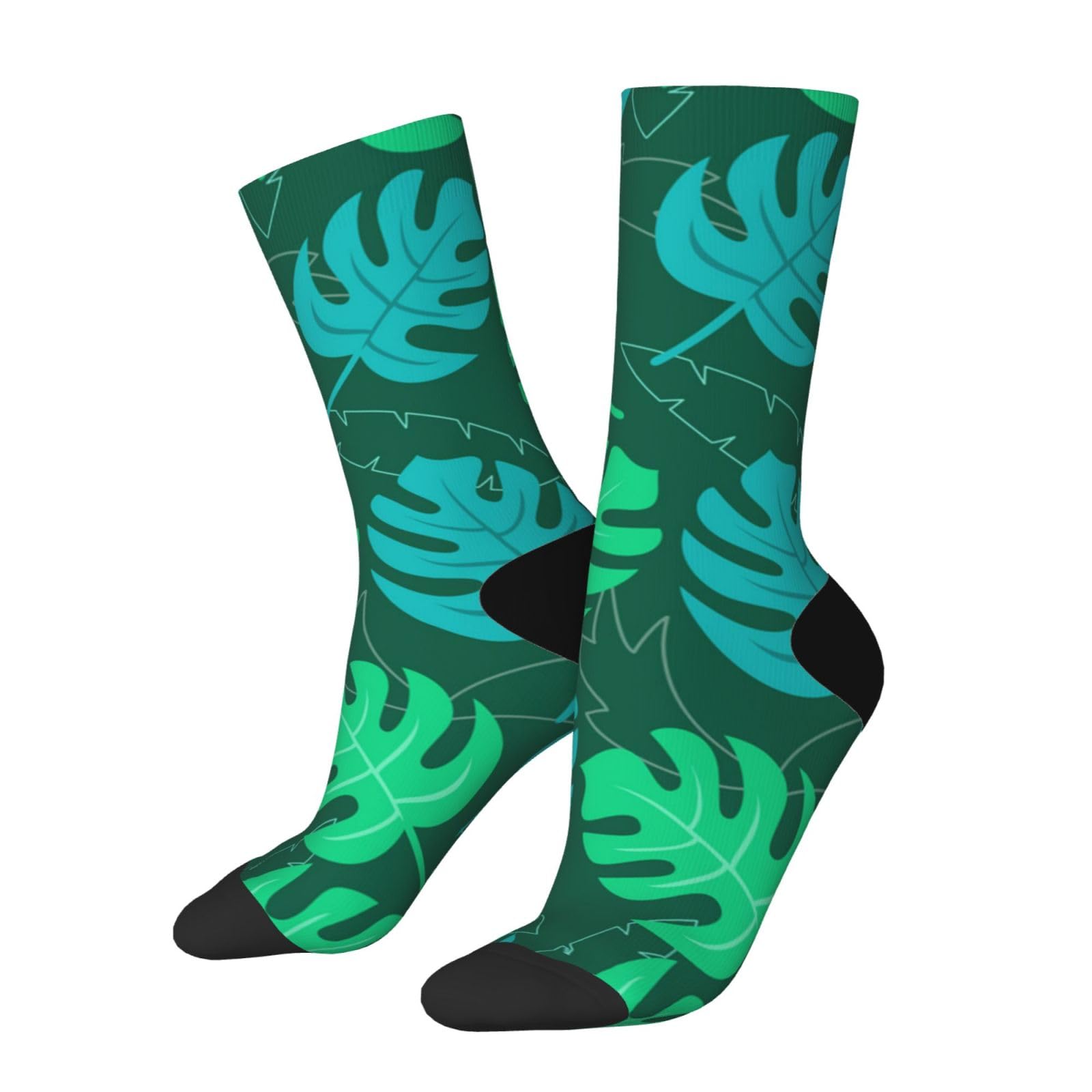 Color Stretchy Tropical Monstera Leaf Funny Socks Novelty Casual Crew Crew Socks Contrast Color Design For Women Men