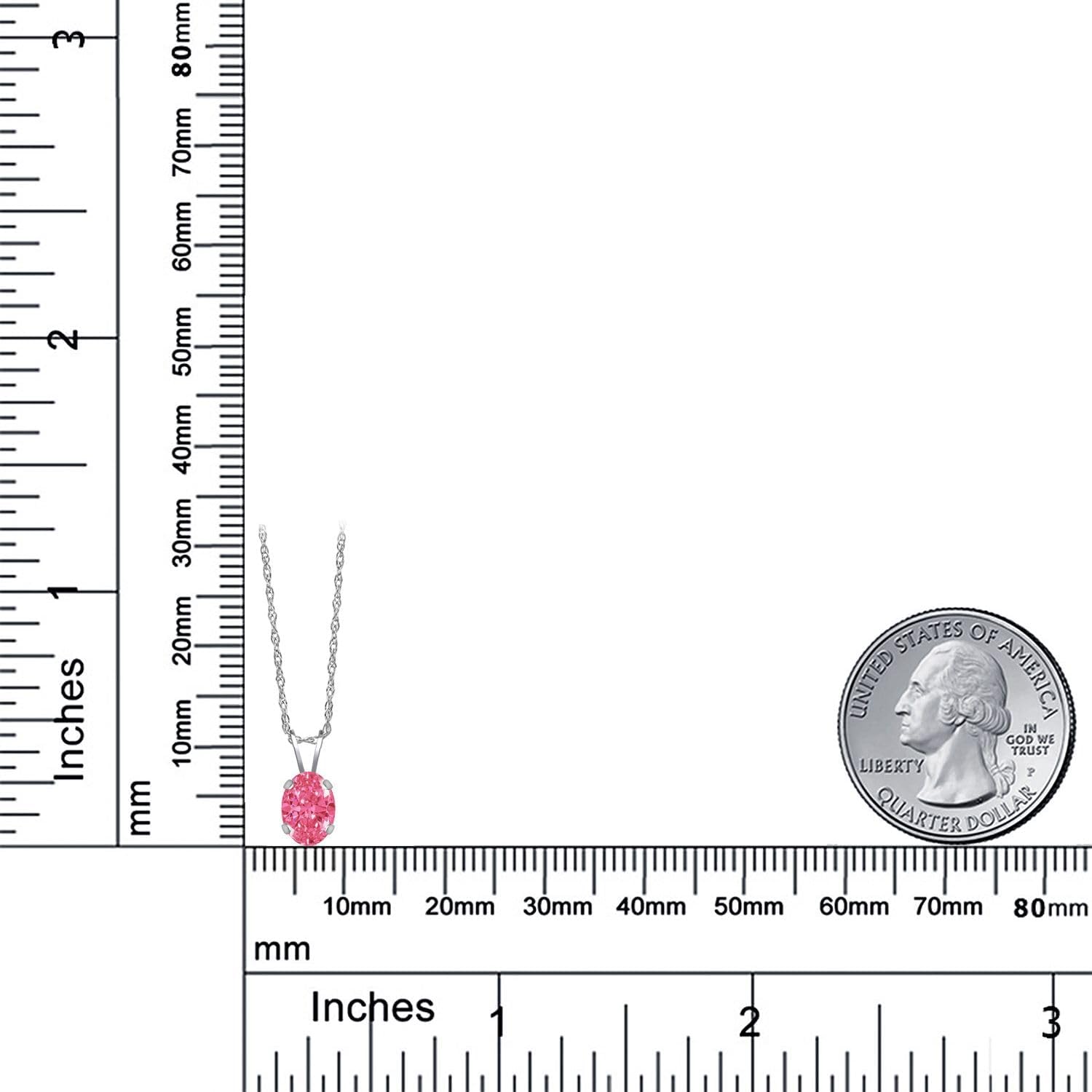 Gem Stone King 0.76 Ct Oval Fancy Pink Zirconia 14K White Gold Pendant with Chain - Image 6