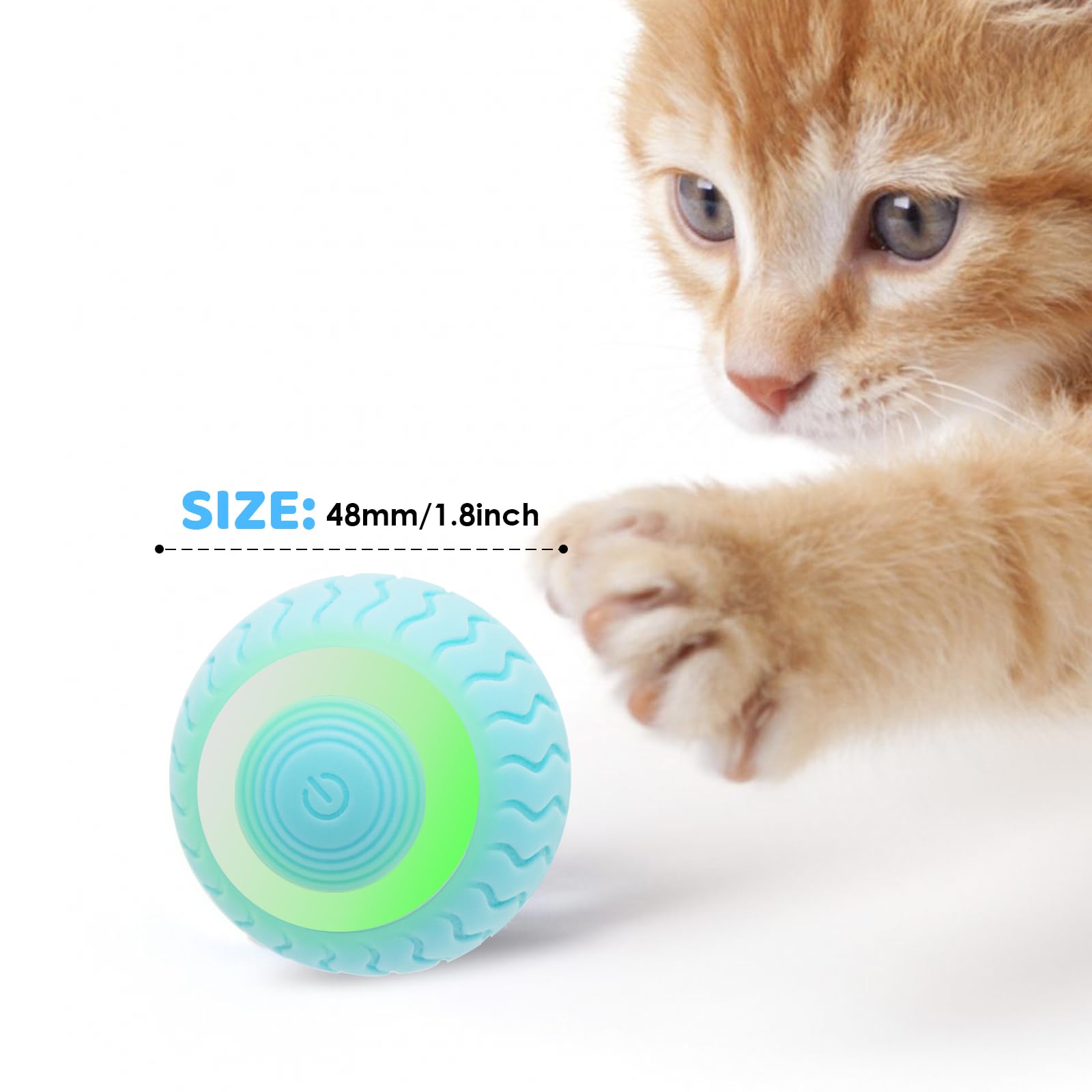 Pakoo Interaktives Katzenspielzeug Ball mit LED-Lichtern, intelligentes 360° automatisches rollendes Kätzchenspielzeug mit Typ-C-Aufladung, bestes Geschenk für Ihre Katze/Kitty