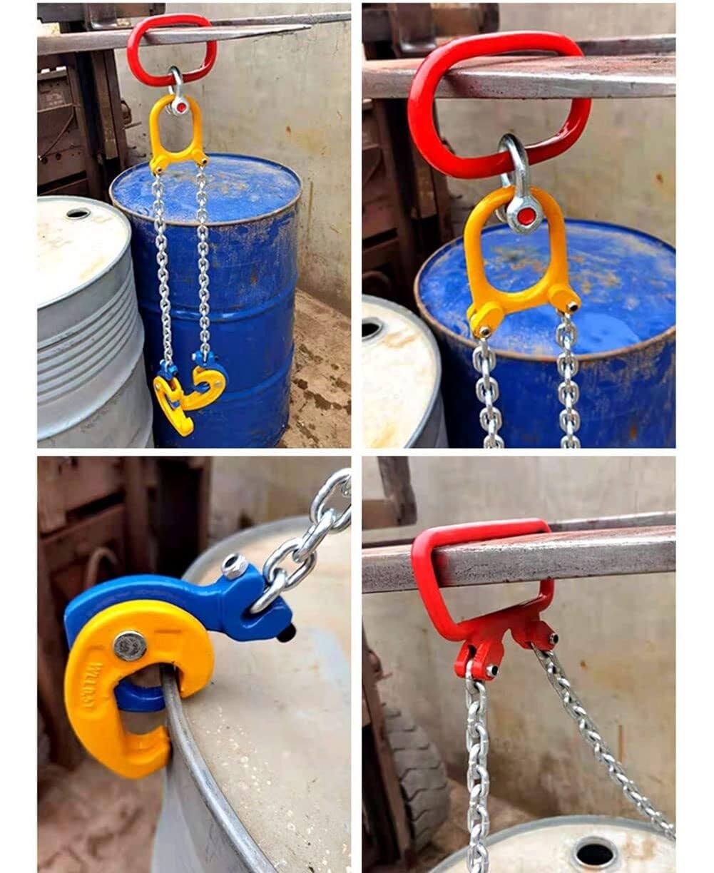 Élévateur de tambour à chaîne verticale 2200/4400 Lbs élingues à double chaîne avec chaînes en acier au manganèse G80 pinces de levage-pour fûts en métal/plastique (Color : E)