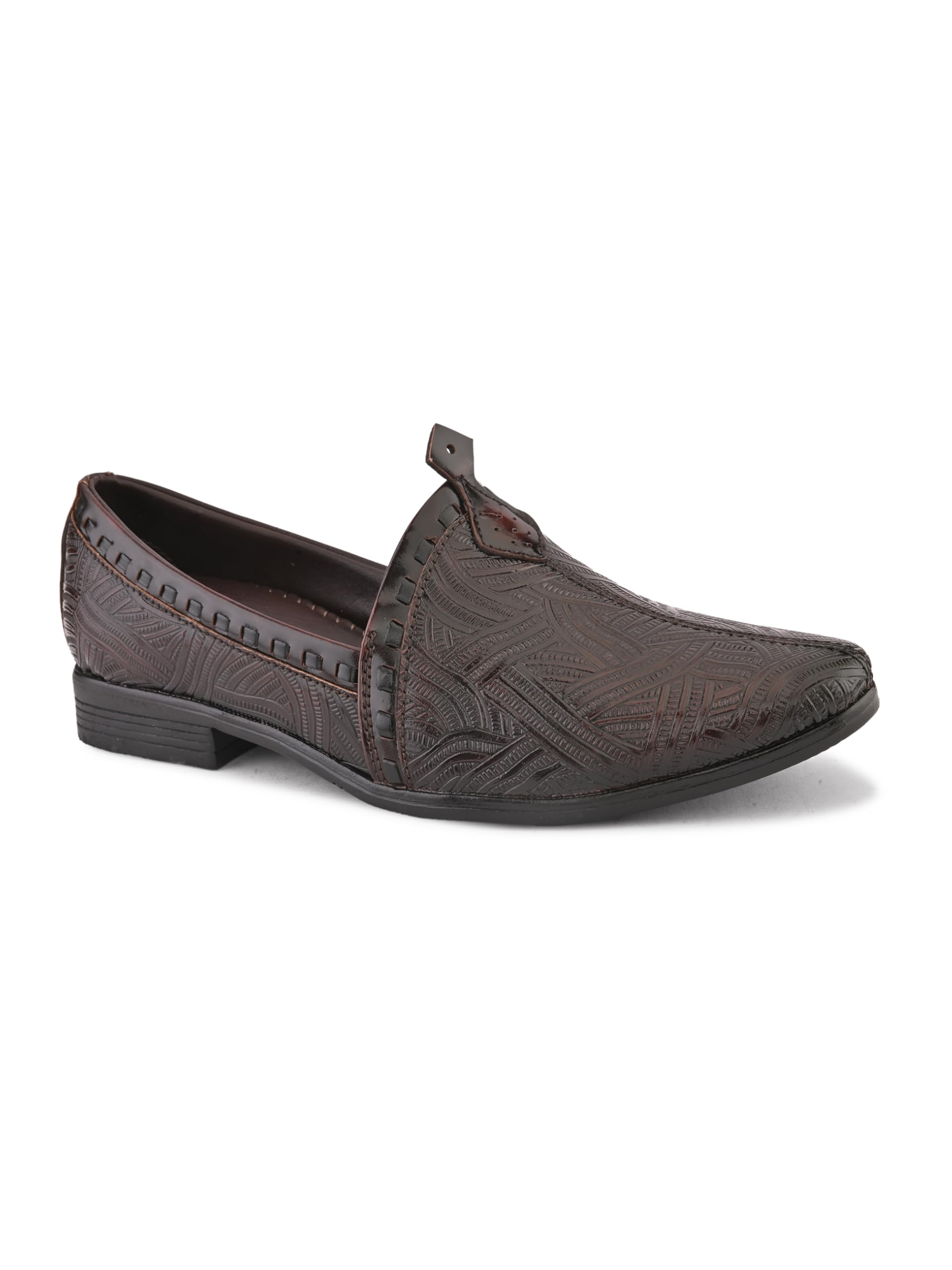 Mens Mojari Loafers Men Textured PU Nagra Mojaris for Festive Occasion-image-12