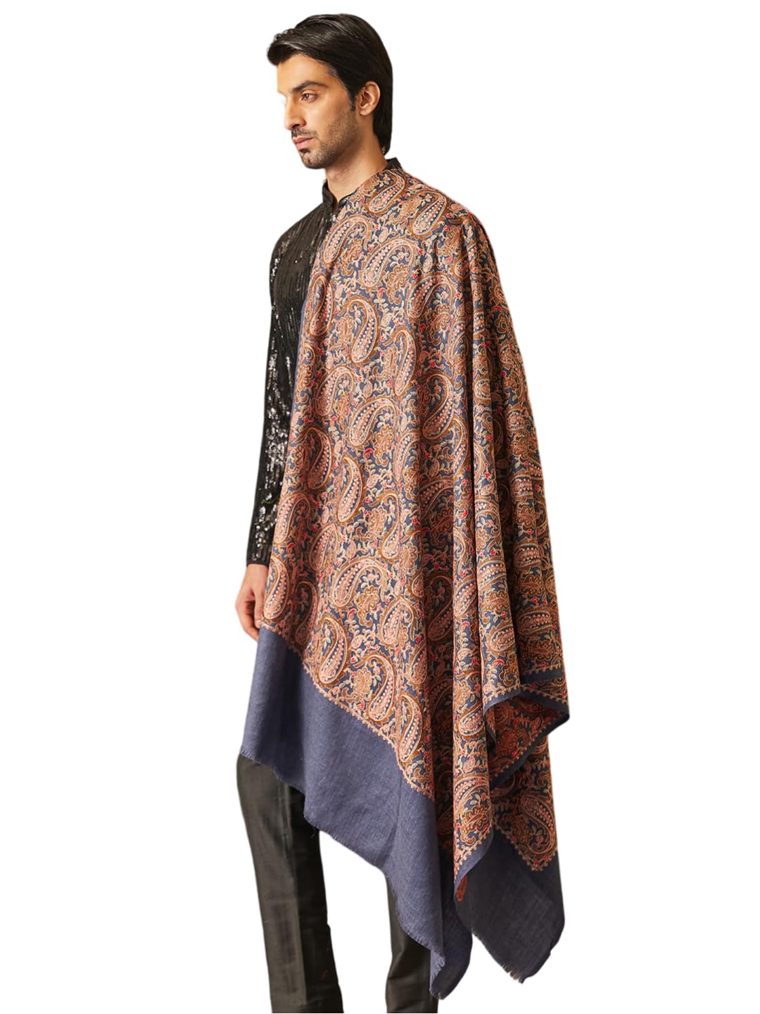 pashmoda Men Gulzaar 100% Pure Wool Fabric Sozni Embroidered Shawl (Size: 101 X 203 CM)-picture-11