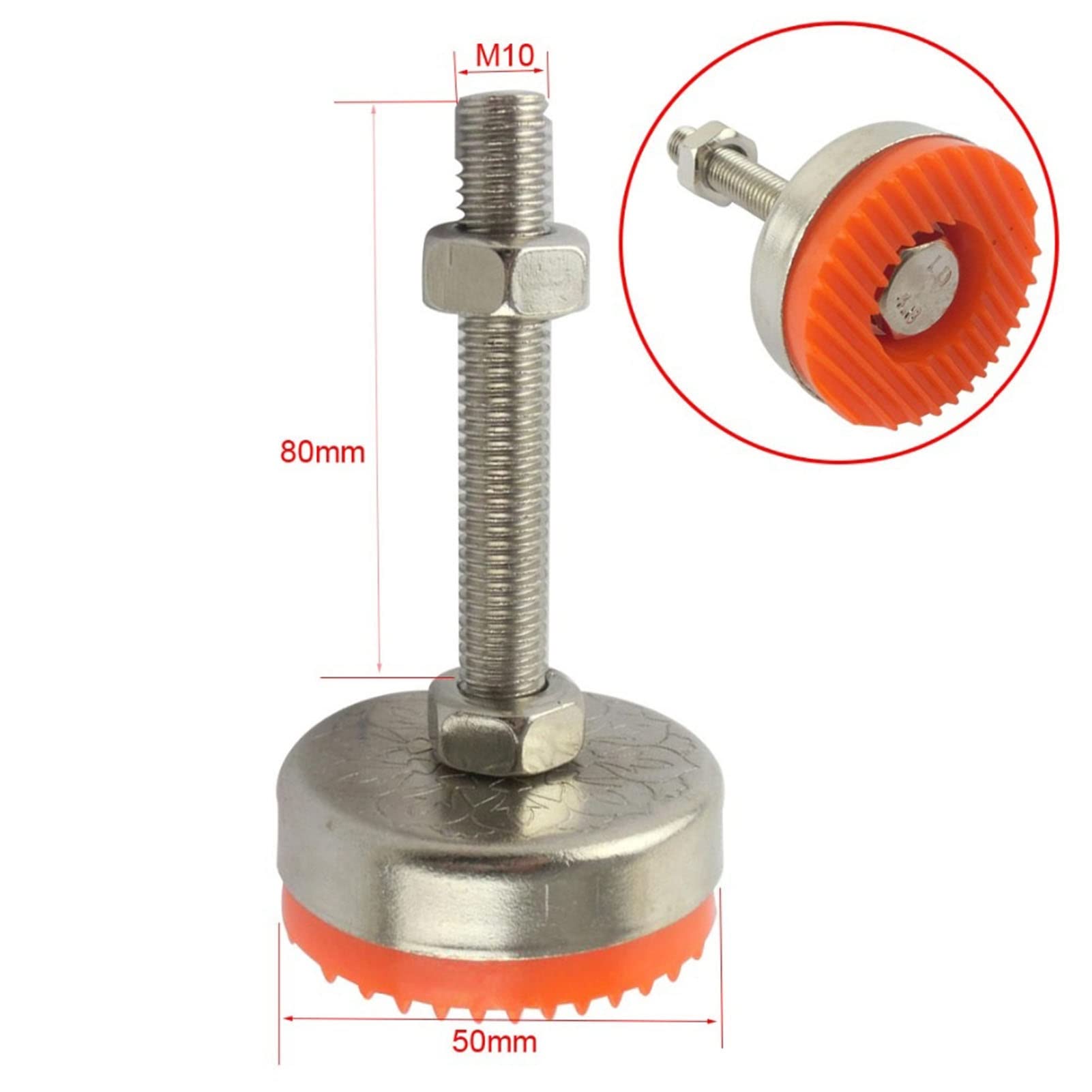 Nivellierfüße, 4 Stück M10 x 80 mm, Nylonbasis, 50 Durchmesser, Sofa, Schrank