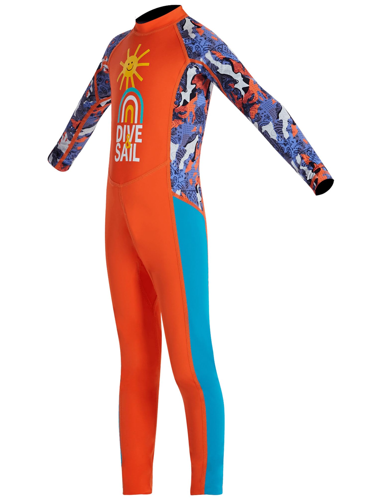 SEAUR Kids Wetsuit for Boys One Piece Swimsuit Back Zip Long Sleeve UPF 50+ Diving Surfing Full Body Swimwear Orange XL