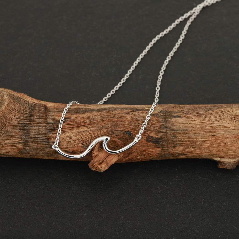 Vanbelle Sterling Silver Jewelry - Sea Wave Pendant Necklace with Rhodium Plating - Stylish Neck Chain for Womens - 31.90x7.40mm, 16" chain with 2" extender - Image 6
