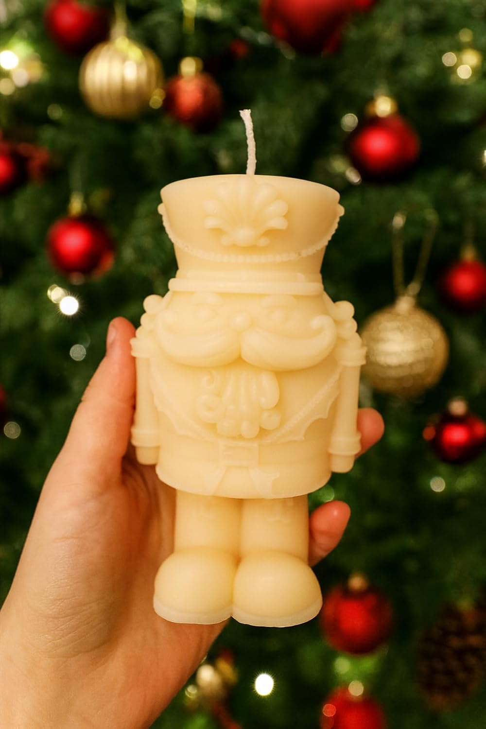 Handmade Nutcracker Candle, Natural Soy Wax, Christmas Holiday Decor, Festive Gift, Cream