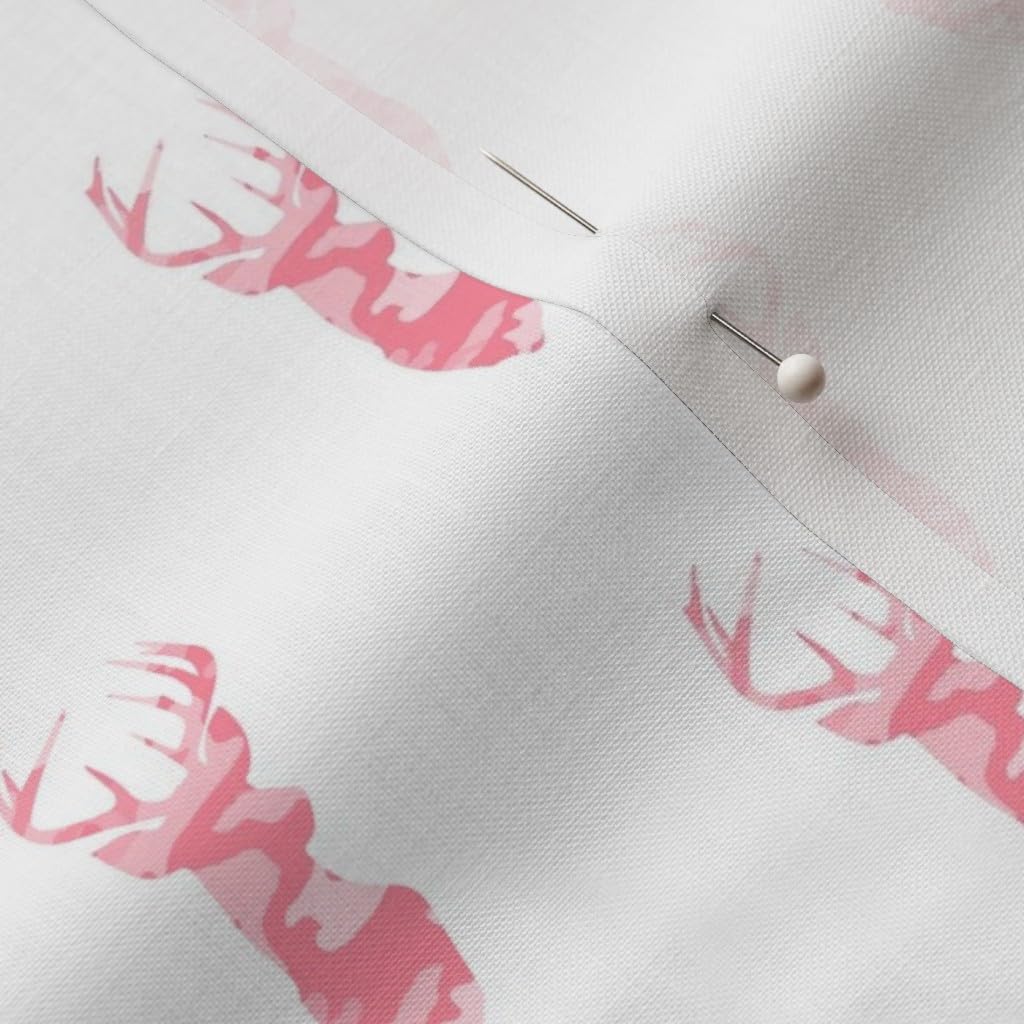 Spoonflower Fabric - Pink Camo Small Scale Buck Girl Deer Woodland Head Antlers Printed on Petal Signature Cotton Fabric Fat Quarter - Sewing Quilting Apparel Crafts Decor