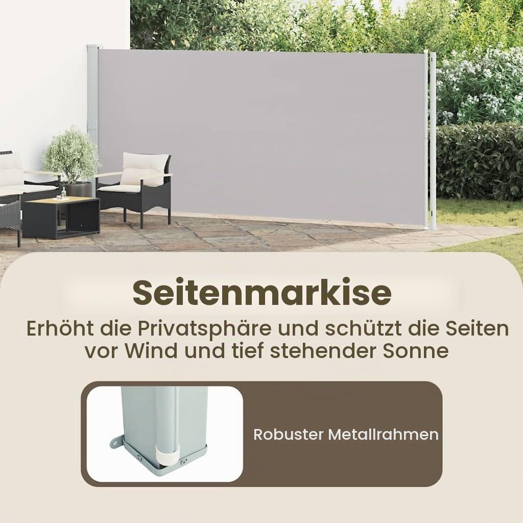 vidaXL Seitenmarkise Ausziehbar Sonnenschutz Sichtschutz Windschutz Seitenwandmarkise Seitenrollo Markise Balkon Garten Terrasse 180x600cm Grau
