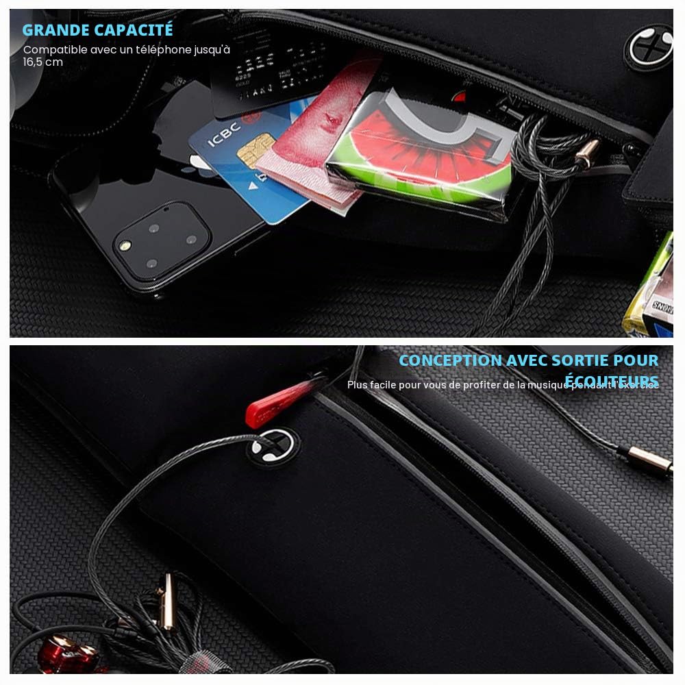 Sac Banane Sport Running Ceinture de Course avec Porte-Bouteille Pliable (Bouteilles Non incluses), Pas de Rebond, Grande Poche résistant à l'eau, Support de téléphone pour Homme et Femme