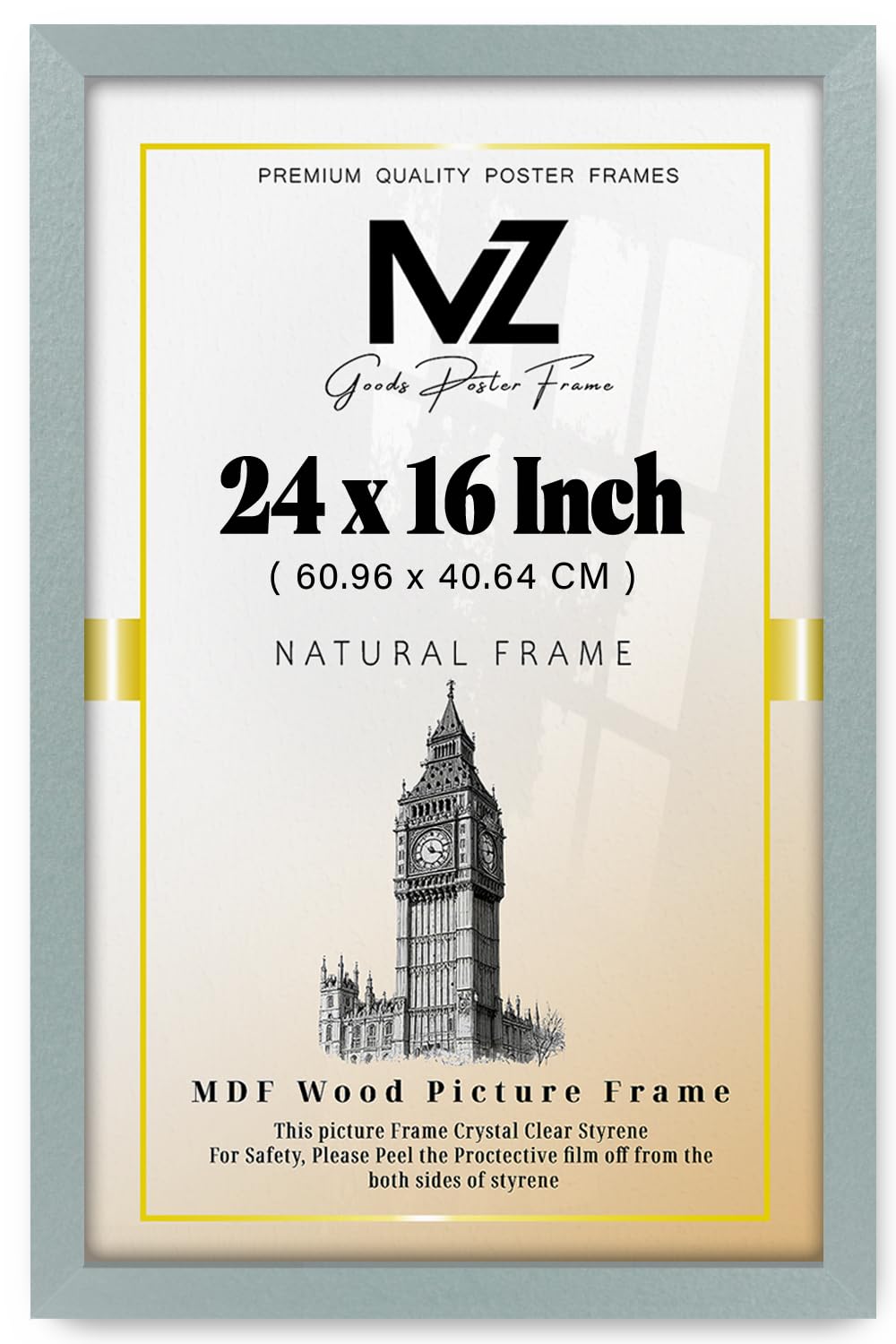 MZ GOODS | MDF Poster Frame (60.96 x 40.64 CM) 60.96 for Art, Portrait & Wall Gallery, MDF Wood Finish, Comes with Easy Hanging Hooks [ Silver ]