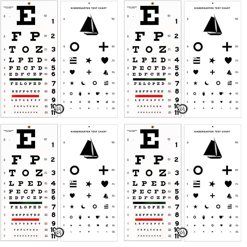 Image of Elite Medical Instruments Premium Quality Kindergarten and Snellen Wall Eye Charts Set 22 inch By 11 inch Combo Pack (Pack of 4)