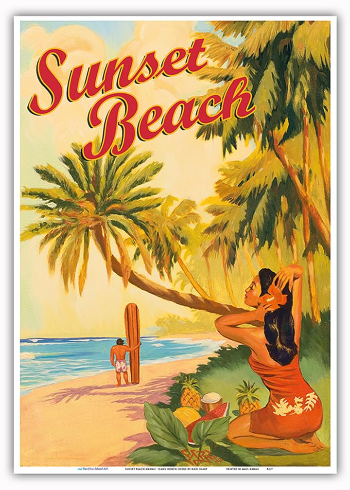 HAWAII ヴィンテージポスター Amazon.com: Sunset Beach Hawaii - Oahu North Shore - Surfer