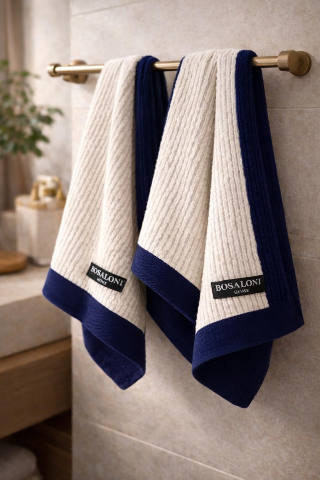 B O S A L O N I HOME Set 2 Asciugamani Viso – Formato Compatto ed Elegante – 100% Cotone – Morbidi, Leggeri e ad Asciugatura Rapida - Blu