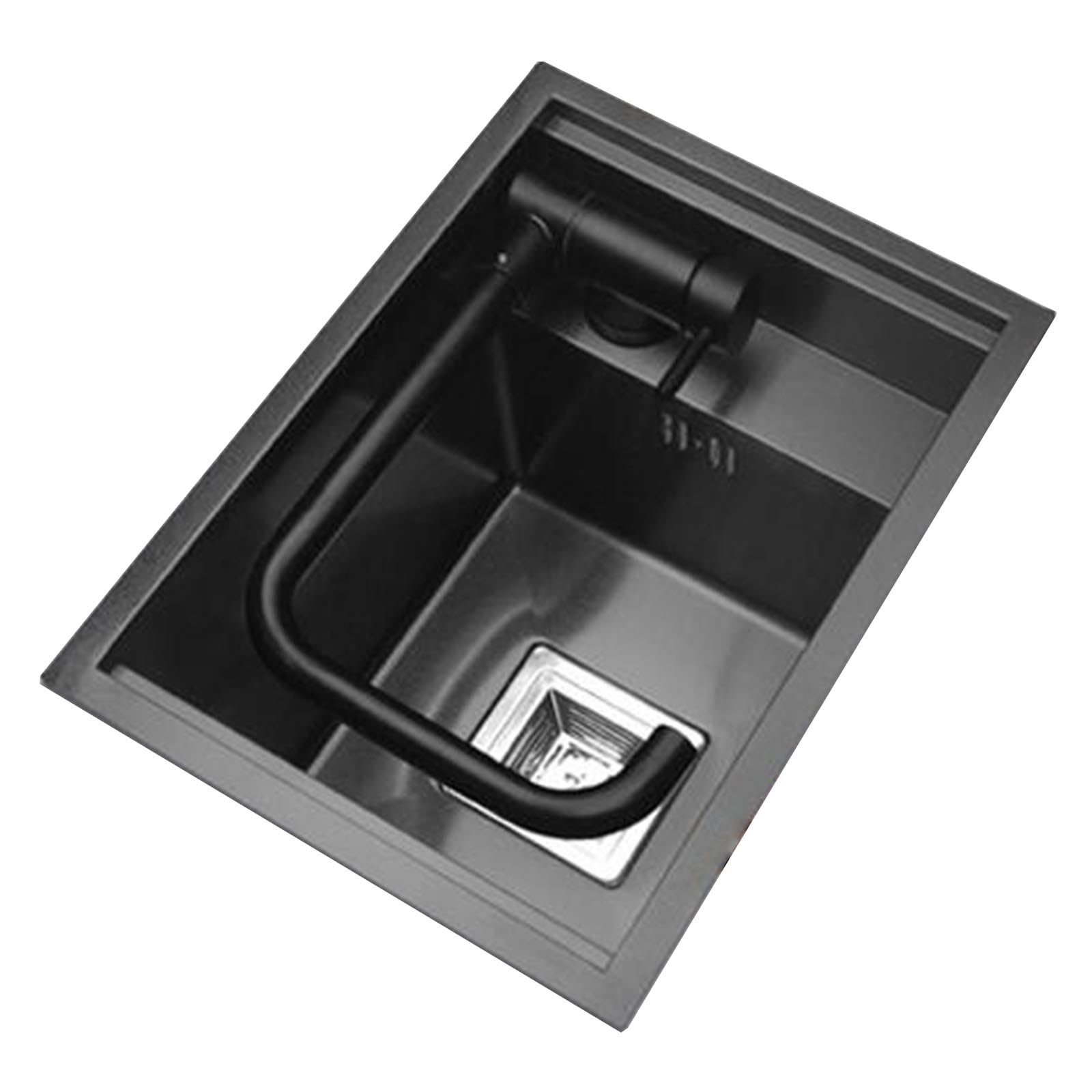 Lavello da cucina, appartamento, ristorante, bar, lavello da cucina di piccole dimensioni, salvaspazio, lavello a sifone in acciaio inox con rubinetto, in acciaio nero, 30 x 45 x 23 cm,