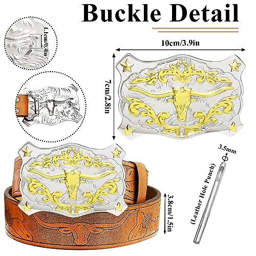 Long Horn Western Buckle Belts Cowboy Rodeo Texas Large Buckles Belt Straps Bull Head Engraved Leather Belt2