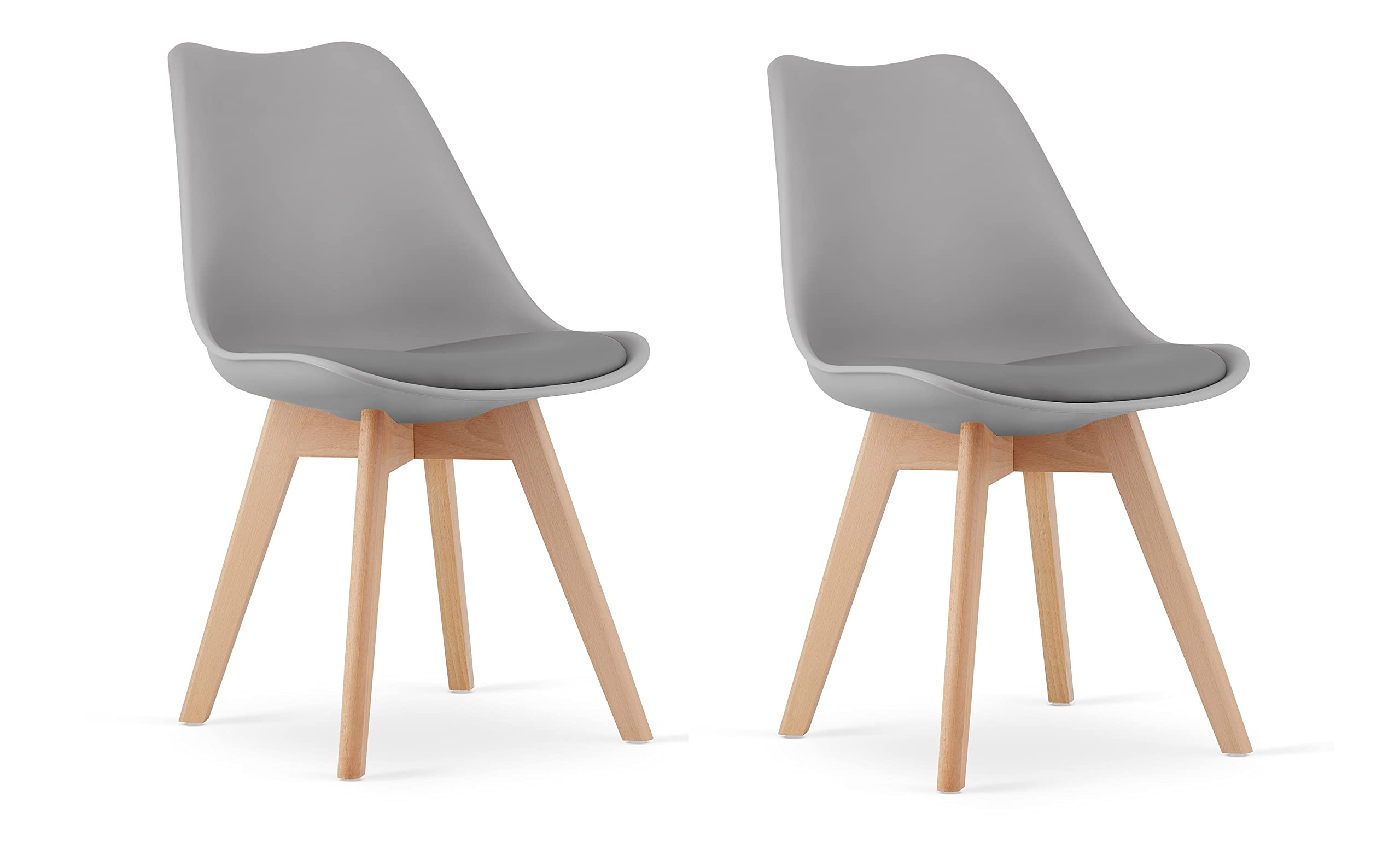 NMK HOME Sillas Comedor Pack 2 - Gris Sillas de Cocina - Patas de Silla en Madera de Haya - Piel Sintética Aterciopelada