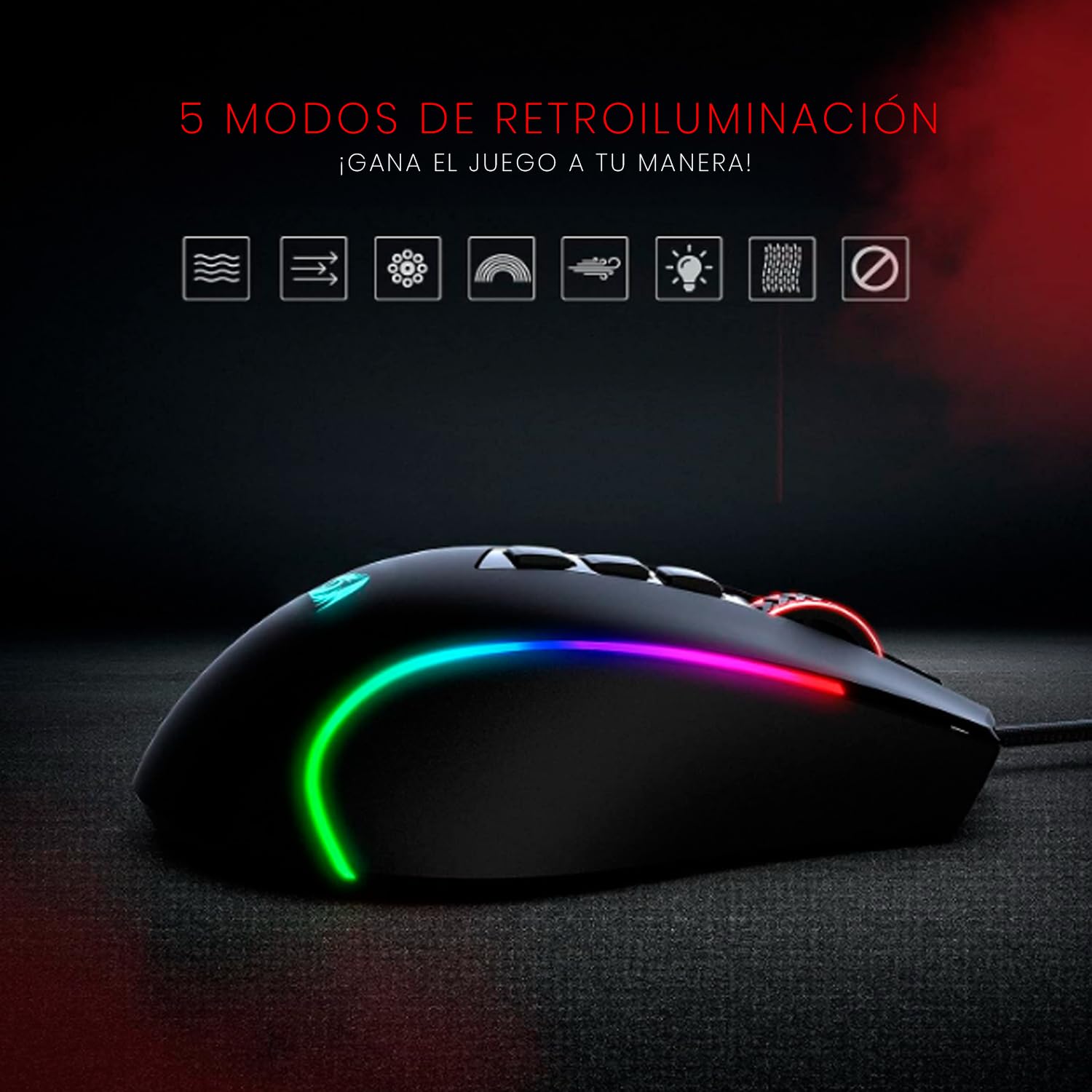 Redragon M612 Predator RGB Gaming Mouse, 8000 DPI Mouse ottico cablato Gamer con 11 pulsanti programmabili e 5 modalità retroilluminate, software supporta tasti fai da te pulsante di fuoco rapido - nero