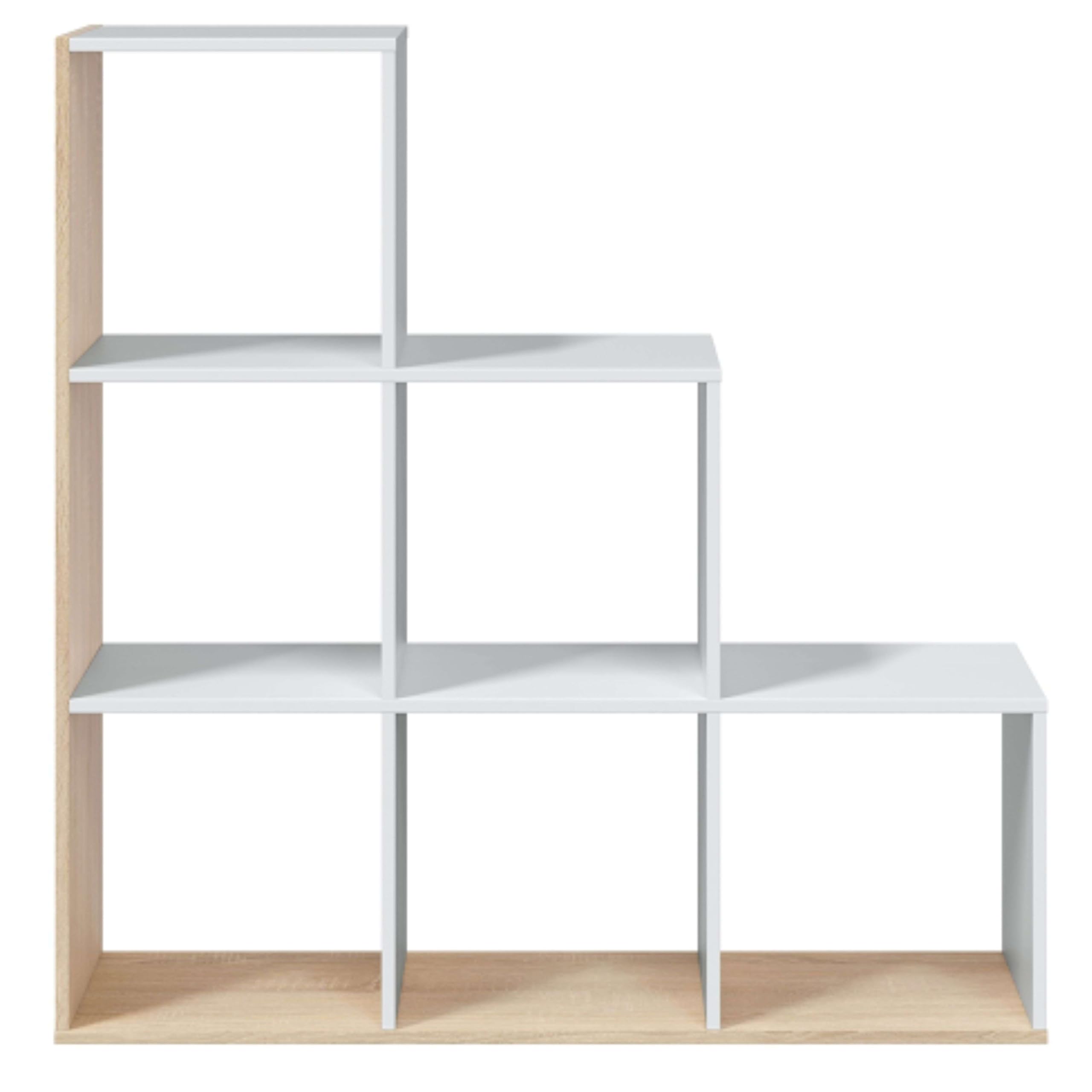 Habitdesign Libreria, soggiorno, sala da pranzo, ufficio, modello Lua, finitura bianca Artik e Rovere Canadian, dimensioni: 110 cm (altezza) x 108 cm (larghezza) x 28 cm (fondo)