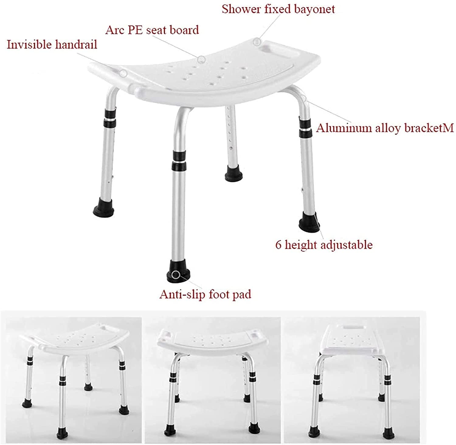 Taburete de Ducha Asiento de Ducha Silla de Ducha Asientos de Ducha Elevadores de bañera Taburete de Ducha de baño de Seguridad Antideslizante con Brazos Regulables en Altura (B) (