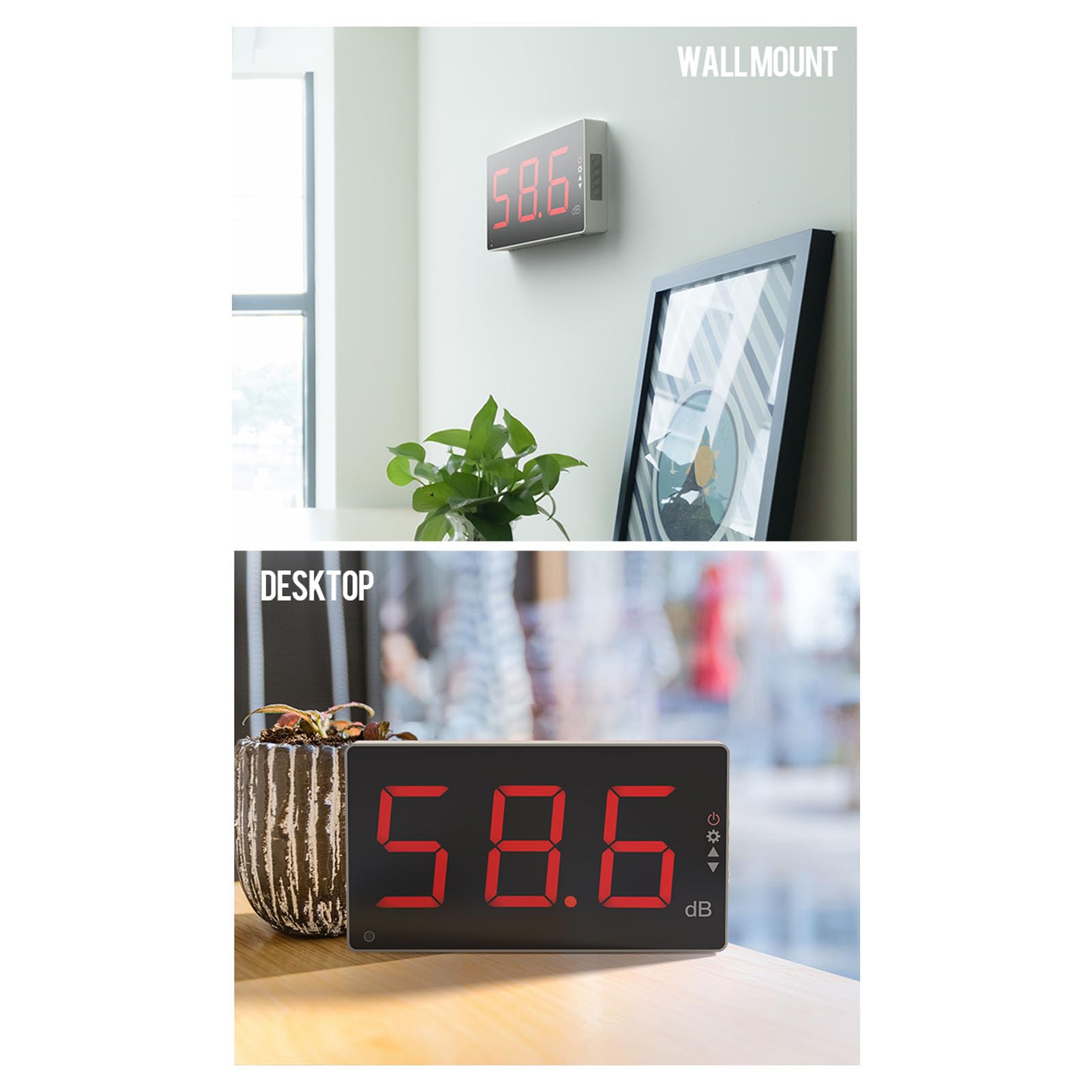 Medidor de Nivel de Sonido con Alarma, Medidor de Decibelios de Ruido para Montaje en Pared, Pantalla LCD de 3 Pulgadas, Rango de 30 a 130 DB para Aula, Oficina, Taller