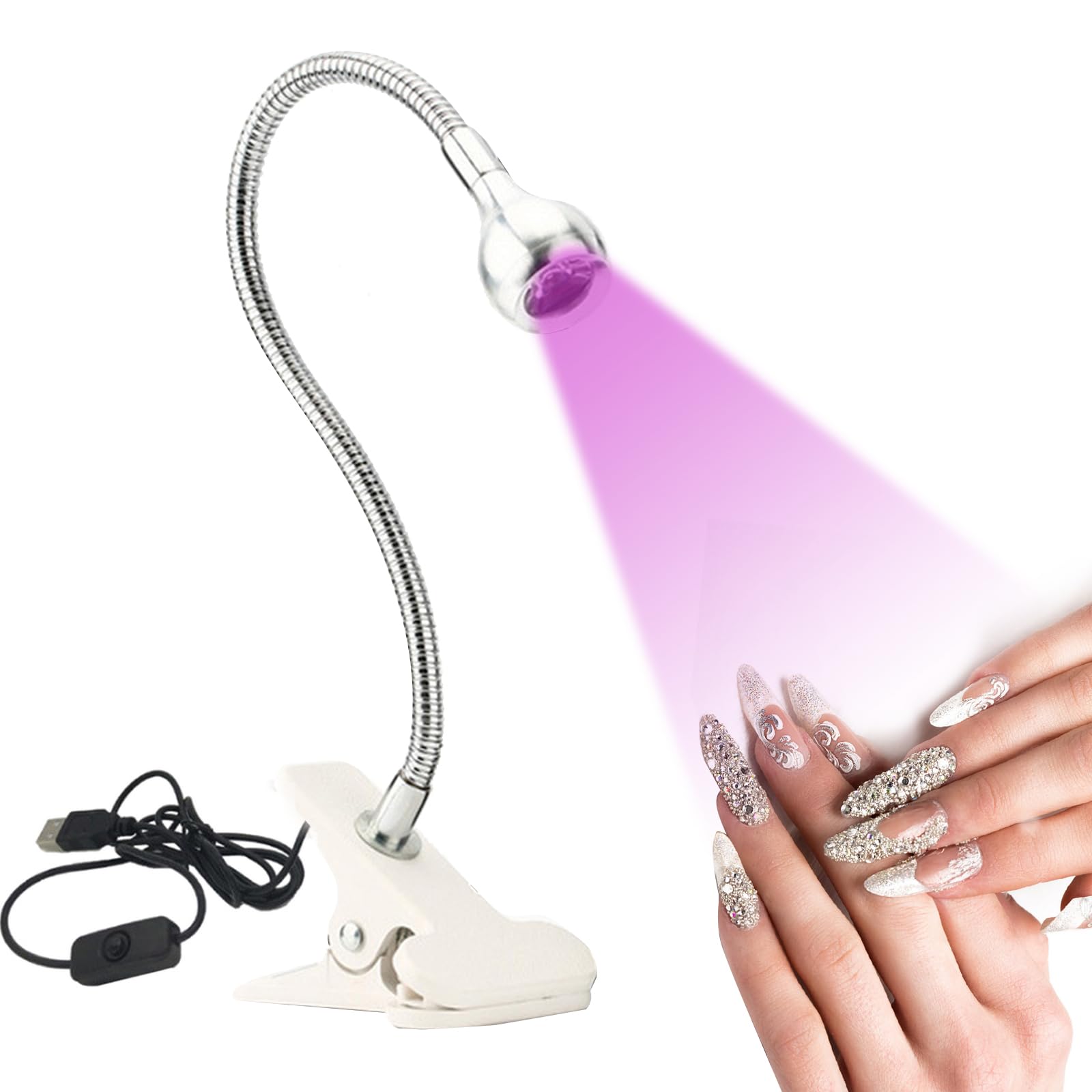 3W 395NM Lampada per polimerizzazione con colla per unghie LED portatili Lampada da scrivania a collo d'oca Lampada a raggi ultravioletti per polimerizzazione della colla per unghie