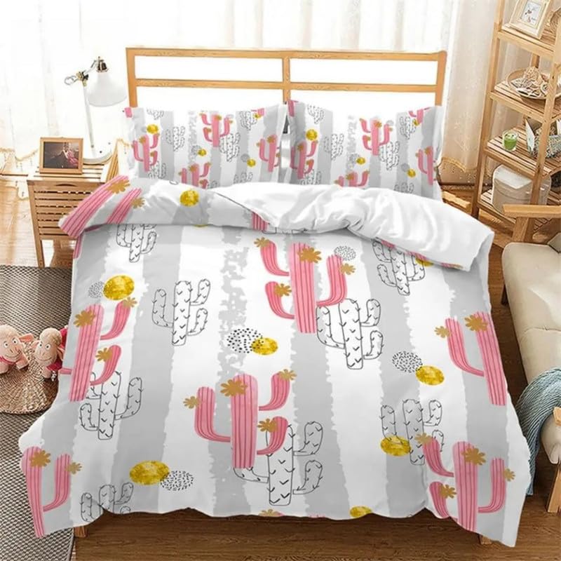 Parures de lit 110g/㎡ microfaser housse de couette 240x260 gris motif cactus