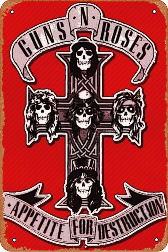 muecddoa Guns N Roses Band Poster Rock Appetite For Destruction Metal Sign Tin Metal Retro Wall Decor for Home,Street,Gate,Bars,Club,Restaurants,Cafes,Store Pubs Sign Gift 8 X 12 INCH Metal Sign