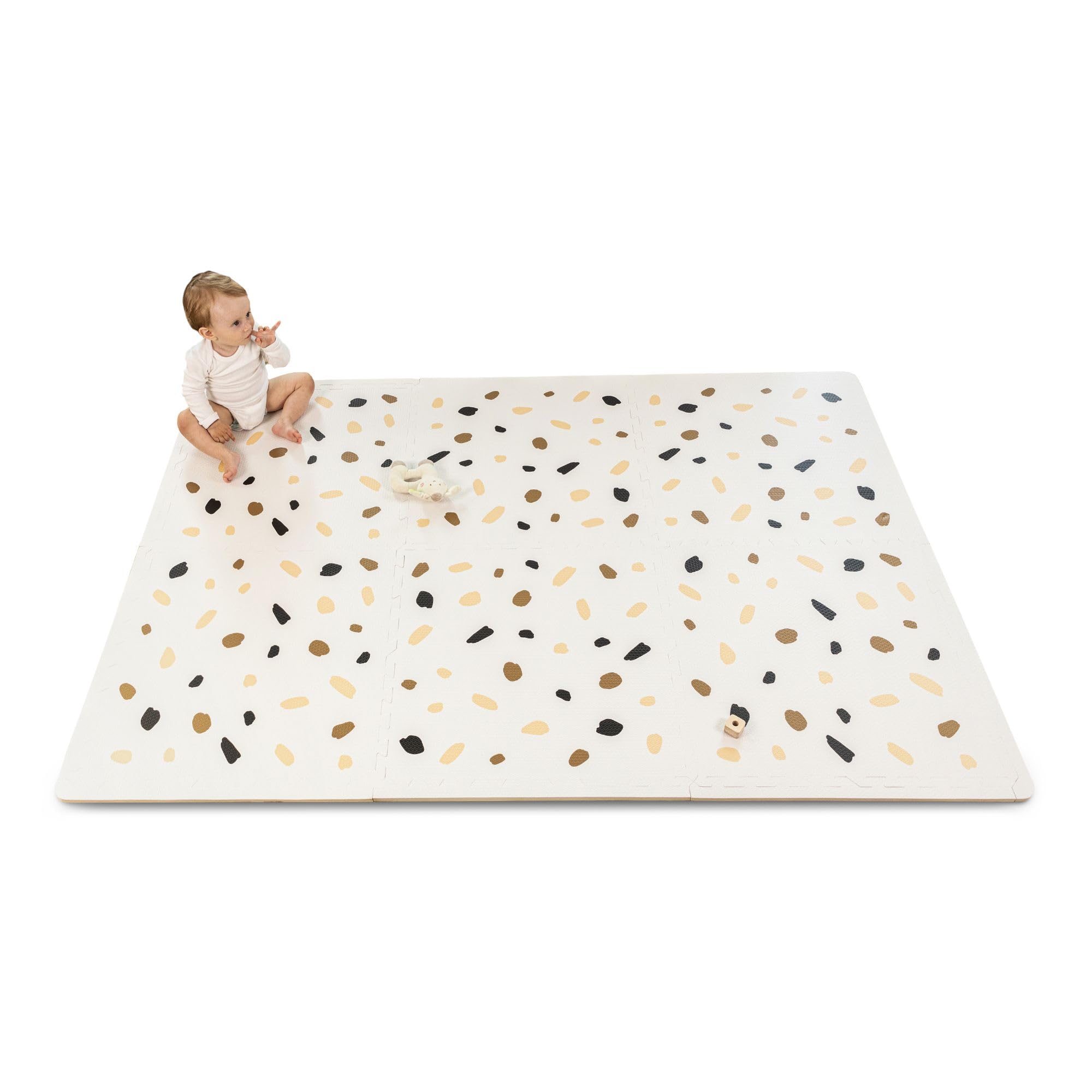 Stylish Baby Play Mat 72x48 Inches - 6 XXL Foam Floor Tiles for Kids Terazzo Design - 20% Thicker Playmat for Baby Crawling, Tummy Time, Playpen - Non-Toxic, Odorless Foam Play Mat for Floor