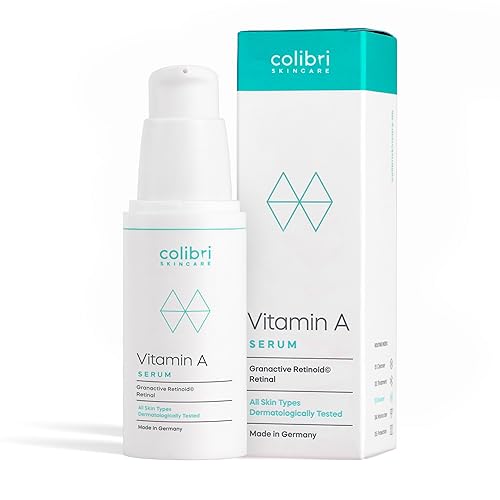 colibri skincare Vitamin A Serum 30ml - Retinol Serum hochdosiert - 4-fach Wirkstoffkomplex mit Retinol, Retinal, Bakuchiol und Ceramiden - schnell einziehende Anti Aging Creme für Gesicht