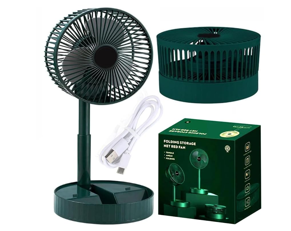 USB Rechargeable Cooling Fan | Portable, Foldable, Hi-Speed, Adjustable Height, Silent, Li-Ion Battery, Mini Electric Cooling for Home, Office, Travel, Outdoor (Green with Premium White Wings) (B0DJ63NM76) Amazon Price History, Amazon Price Tracker