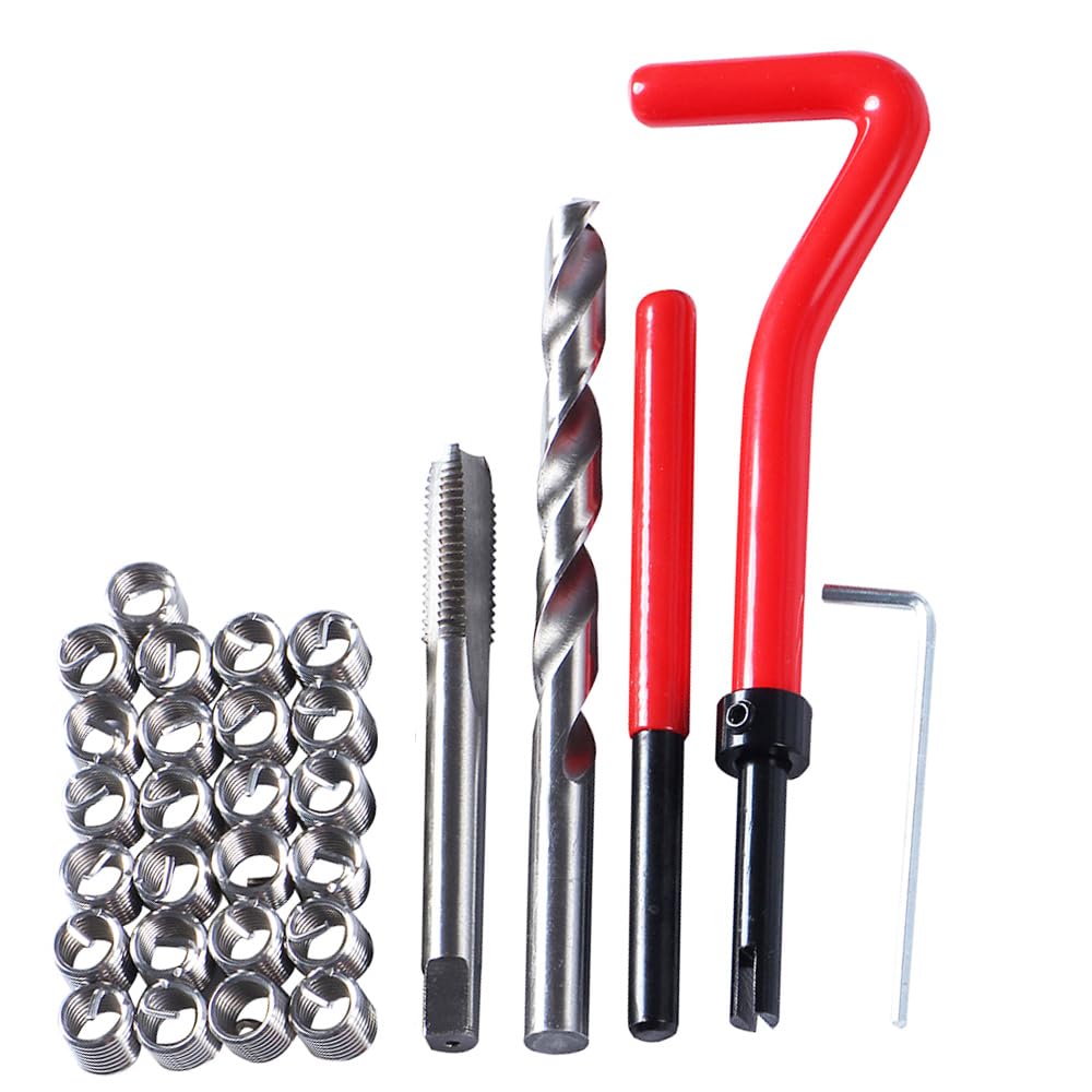 Kit di riparazione filettature 30 pezzi - M8X1,25mm, inserti filettati metrici, filettature a righe, trapano manuale, utensile per inserti Helicoil, kit di riparazione filettature