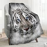 Tiger Fleece Throw Blanket Soft Warm White Tiger Blanket Fuzzy Cozy Plush Blankets for Bed Sofa Couc