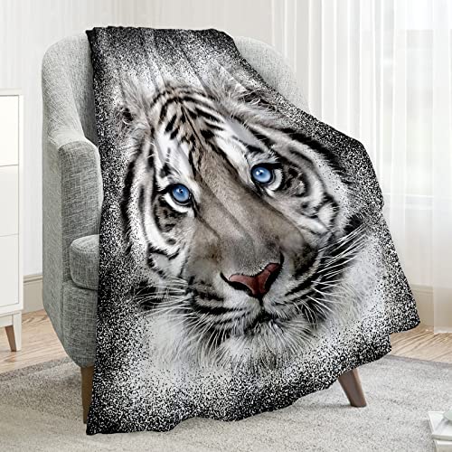 Tiger Fleece Throw Blanket Soft Warm White Tiger Blanket Fuzzy Cozy Plush Blankets For Bed Sofa Couch 50"X60" (Tiger) #TOP10
